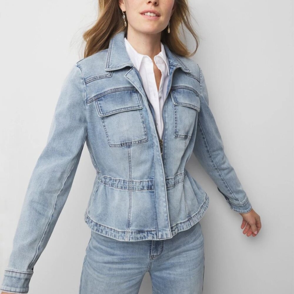 new WHITE HOUSE BLACK MARKET cinched waist denim jacket s small l large